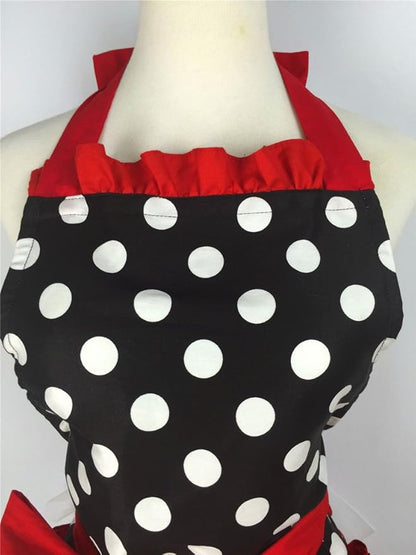 Hyzrz Cute Apron Retro Black Polka Dot Retro Ruffle Side Vintage Cooking Aprons with Pockets for Women Girls (Side Red)