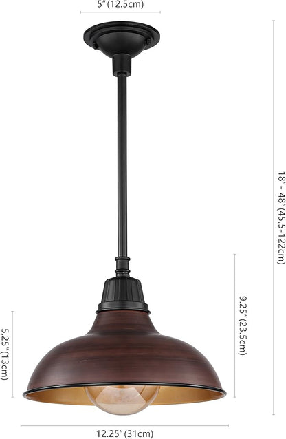 JONATHAN Y 12.25" Wood Finish/Copper Farmhouse Indoor/Outdoor LED Pendant Iron Hanging Light, and Black 1-Light Metal Shade, Rustic Ceiling Lamp for Kitchen Island, LED Bulb Included (JYL7611G)