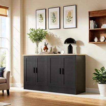 Anystyle 53" Black Buffet Cabinet with Storage, Modern Kitchen Sideboard with 4 Doors & Adjustable Shelves, Entryway Credenza & TV Console Table for Living Room, Dining Room