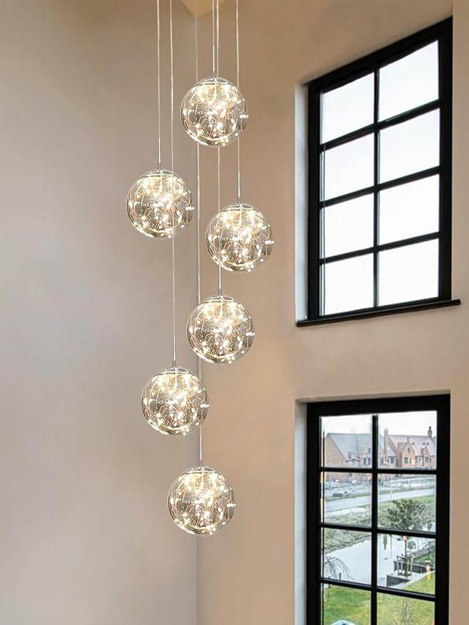 Long Chandeliers for High Ceilings,Modern Crystal Pendant Light,Raindrop Drop Lamp,Hanging Flush Mount Lighting Fixtures for Spiral Staircase,Foyer,Entryway,Living Room