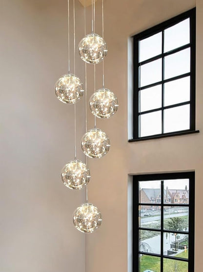 Long Chandeliers for High Ceilings,Modern Crystal Pendant Light,Raindrop Drop Lamp,Hanging Flush Mount Lighting Fixtures for Spiral Staircase,Foyer,Entryway,Living Room
