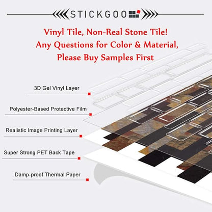 STICKGOO Peel and Stick Subway Tile, Stick on Tiles Backsplash for Kitchen & Bathroom in Dark Grey (Pack of 10, Thicker Design)
