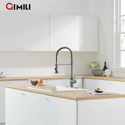 GIMILI Black Stainless Touchless Kitchen Faucet with AC Adapter, Smart Motion Sensor Hands Free Single Handle Kitchen Sink Faucet with Pull Down Sprayer