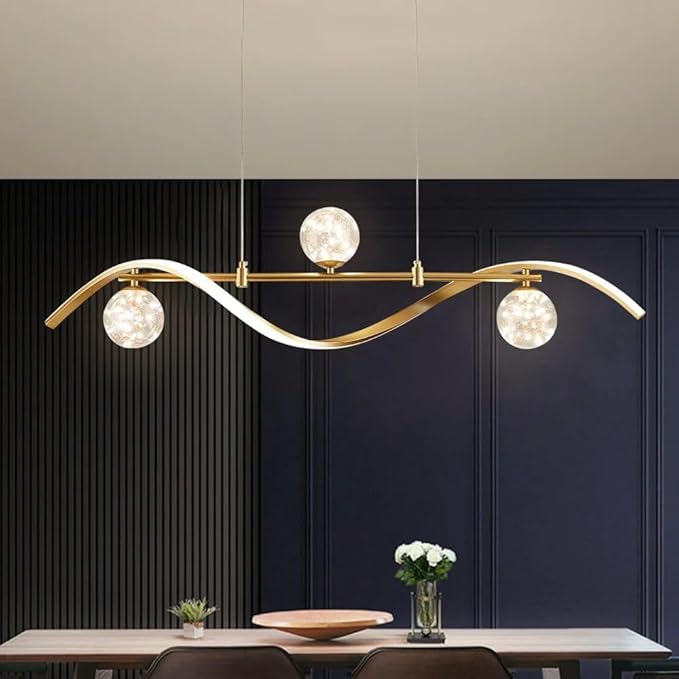 LED Linear Kitchen Island Light Fixtures, Modern Dimmable Dining Room Light Fixture 4-Light