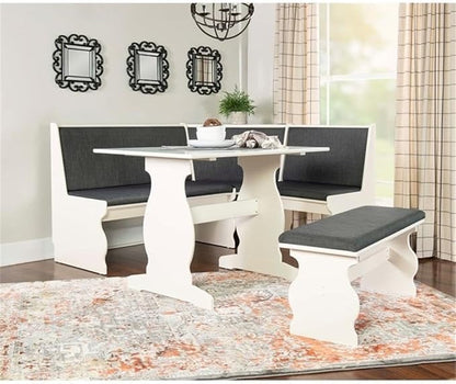 Riverbay Patio Conversation Indoor 3 Piece Kitchen Corner Nook Table Booth Bench Breakfast Dining Set in Charcoal