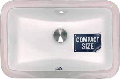 Nantucket Sinks UM-159-W Small Undermount Bathroom Sink – 15" x 9" Interior Rectangular Bowl, Ceramic Bath Sink for Vanity, w Overflow, High Gloss White Vitreous China, Scratch & Stain Resistant