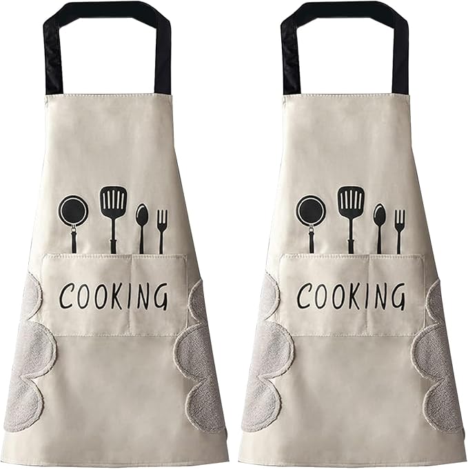 DILLMAN Women Kitchen Apron with Hand Wipe Pockets，Big Pocket,Hand-wiping, Waterproof for Cooking Baking