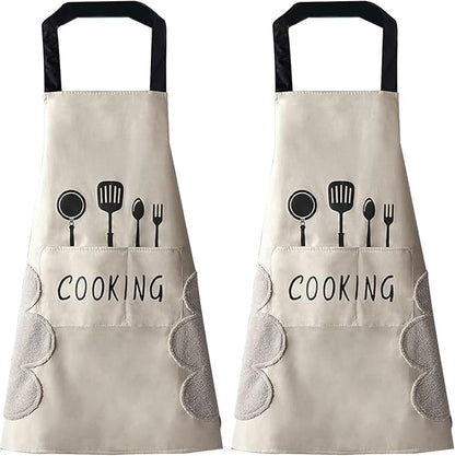 DILLMAN Women Kitchen Apron with Hand Wipe Pockets，Big Pocket,Hand-wiping, Waterproof for Cooking Baking