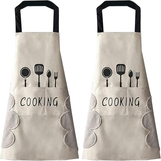 DILLMAN Women Kitchen Apron with Hand Wipe Pockets，Big Pocket,Hand-wiping, Waterproof for Cooking Baking