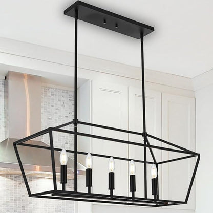 Lighting Black Chandeliers for Dining Room Kitchen Island Farmhouse Lighting Fixture Industrial E12 Base Hanging 5 Light Modern Pendant Light