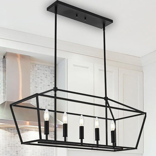 Lighting Black Chandeliers for Dining Room Kitchen Island Farmhouse Lighting Fixture Industrial E12 Base Hanging 5 Light Modern Pendant Light