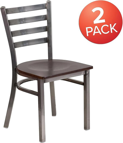 Flash Furniture HERCULES Series Clear Coated Ladder Back Metal Restaurant Chair - Walnut Wood Seat