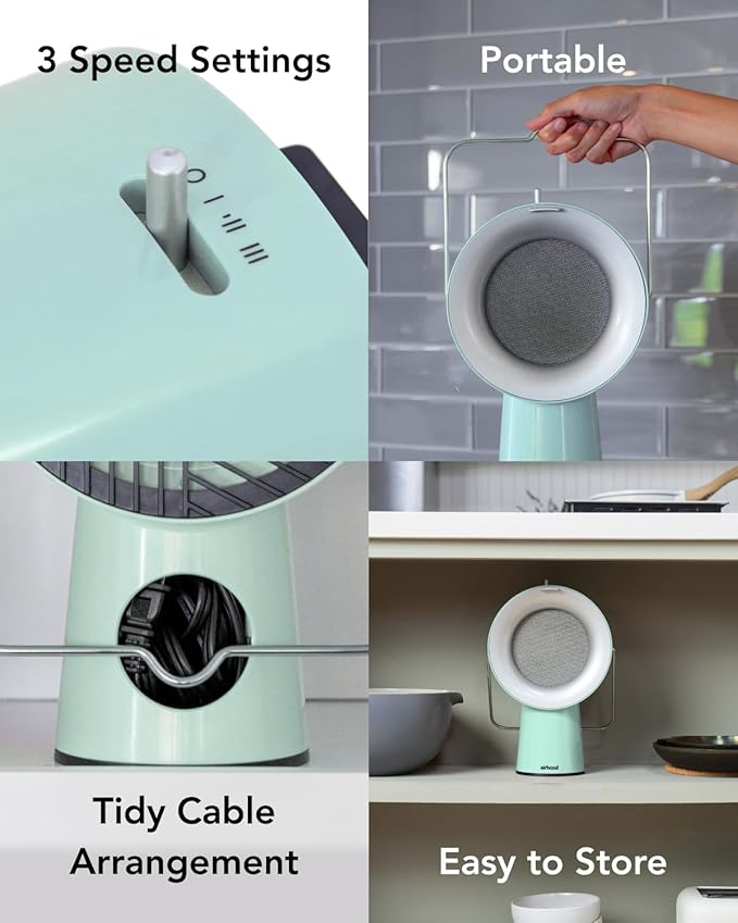 AirHood Wired Range Hood | Portable Kitchen Exhaust Fan with 2 Activated Charcoal Air Filter & Stainless-steel Oil Filter | Easy to Clean - Ideal for Indoor Cooktop Use (Mint Green)