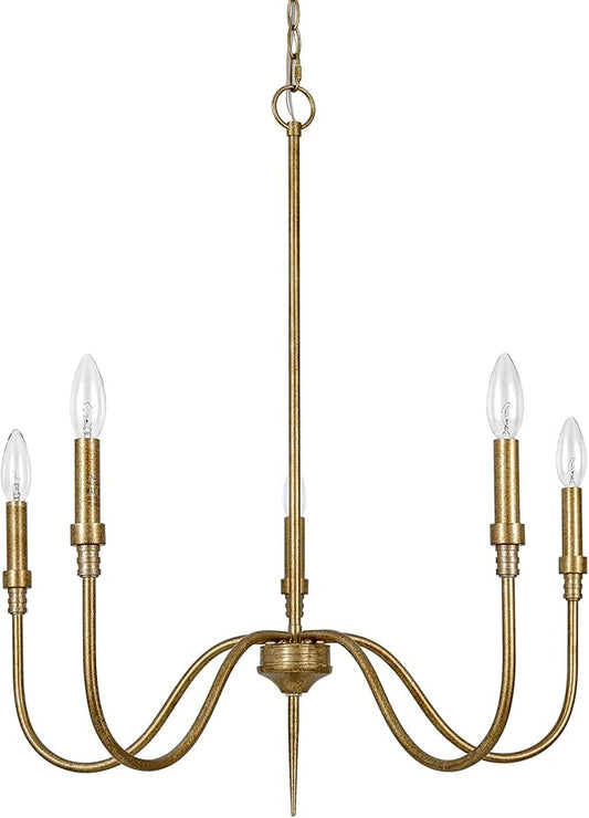 5-Light Farmhouse Chandelier Lighting Fixture, Linear Pendant Light for Kitchen Island Living Dining Room, Antique Gold Finished