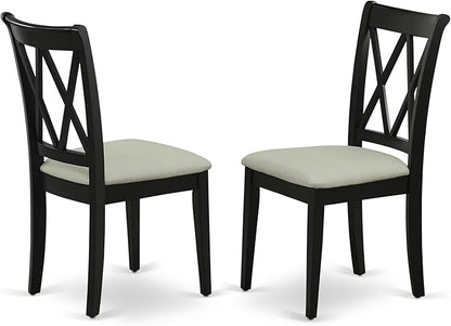 East West Furniture CLC-BLK-C Clarksville Dining Room Chairs - Linen Fabric Upholstered Wood Chairs, Set of 2, Black