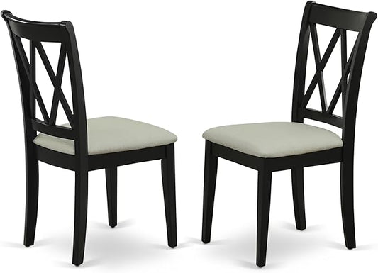 East West Furniture CLC-BLK-C Clarksville Dining Room Chairs - Linen Fabric Upholstered Wood Chairs, Set of 2, Black