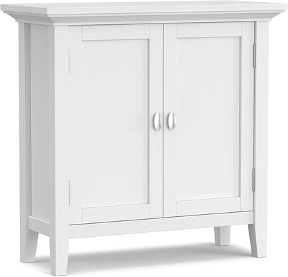 SIMPLIHOME Redmond Storage Cabinet - 32 inch Wide Solid Wood 2-Shelf Low Storage Cabinet in White, Transitional Accent Cabinet for Entryway with Adjustable Shelves and Tapered Legs