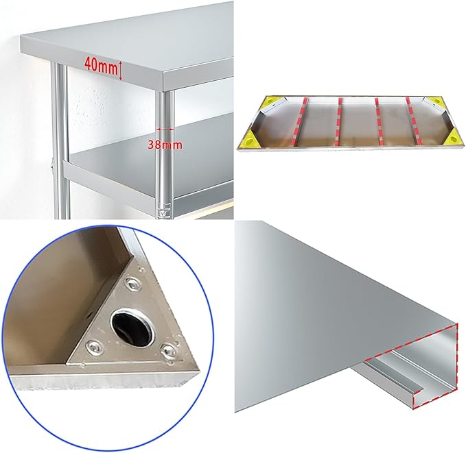 Thickened Stainless Steel Workbench Open Shelf Three Tier Prep Table Commercial Kitchen Metal Table Baking Table(47.2 * 15.7 * 31.5in)