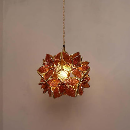 Bieye L11009 Petals Tiffany Style Stained Glass Ceiling Pendant Light for Home Decoration (Textured Amber, 8" Rose Lily)
