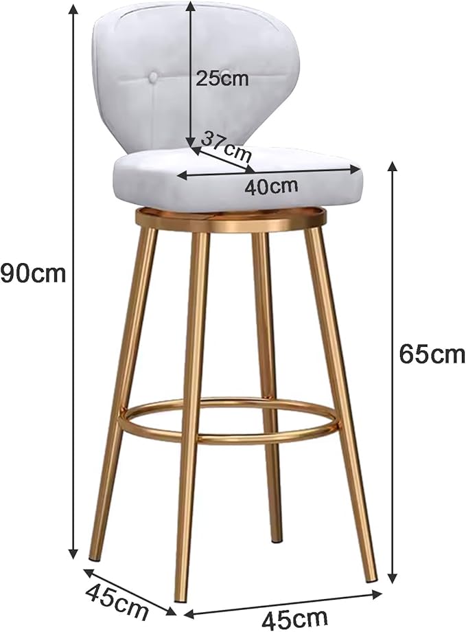Counter Height stools Set of 2, 360° s with Back and Footrest, Thickened Upholstered Cushion, Tall Chairs for Kitchen Island, Dining Room, Home, Cafe,White-Sitting Height 65cm