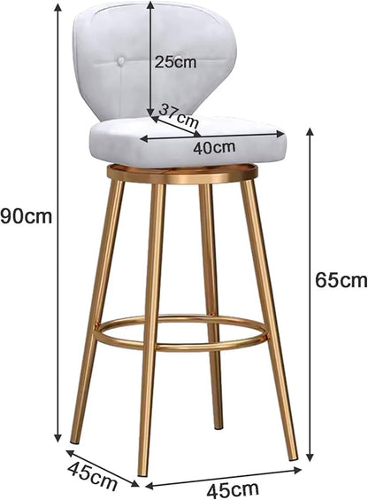 Counter Height stools Set of 2, 360° s with Back and Footrest, Thickened Upholstered Cushion, Tall Chairs for Kitchen Island, Dining Room, Home, Cafe,White-Sitting Height 65cm