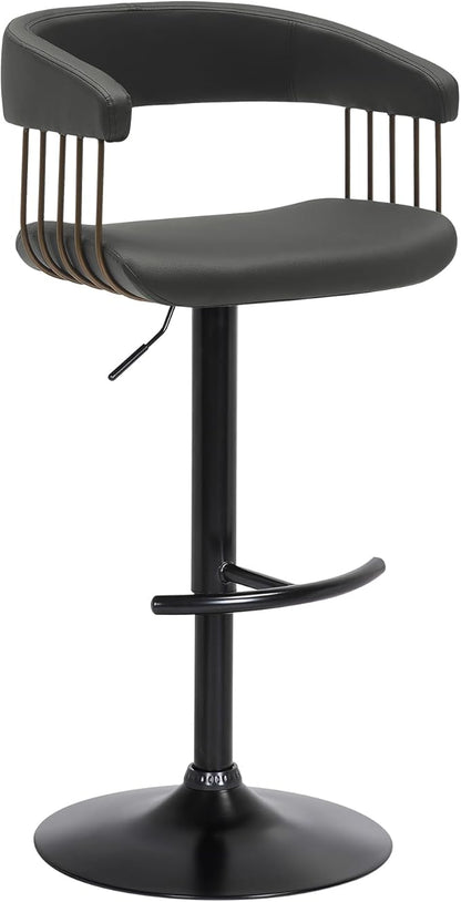 Armen Living Calista Adjustable Height Mid Century Modern Swivel Bar Stool for Kitchen Island Counter in Black Faux Leather with Golden Bronze and Black Metal