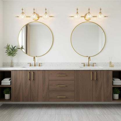 Bathroom Vanity Light Fixtures, Farmhouse Vintage Wall Sconce Lighting with Glass Shade, Bath Vintage Wall Mounted Lamps for Mirror (3 Lights,Gold,G9 Base)