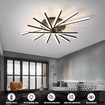 JAYMP 7 Lights Linear Modern Ceiling Lamp 41.3 inch Dimmable Led Semi Flush Mount Black Ceiling Light Fixture for Bedroom Dining Room Kitchen Island Living Room