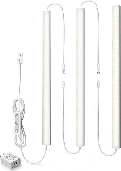 ASOKO HOME Dimmable USB Under Cabinet Lights - 3 Pack 12" Linkable LED Strips, 4000K Daylight for Kitchen, Desk, Workbench