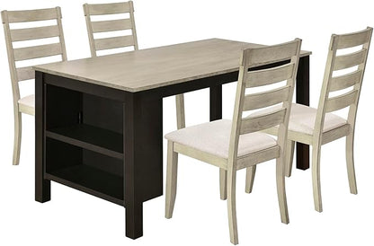 5-Piece Dining Table Set, Wood Rectangular Kitchen Table Set with 2-Tier Storage Shelves for 4 Persons, Farmhouse Dining Room Set with 4 Upholstered Chairs Space Saving Bar Pub Table Set