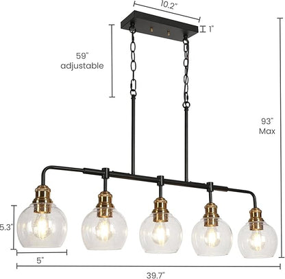 KSANA Chandeliers for Dining Room, 5 Light Linear Chandelier Modern Farmhouse Kitchen Island Light with Seeded Glass Pool Table Light for Kitchen, Dining Room, Living Room