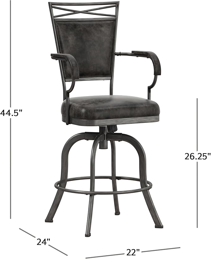 Hillsdale Bridgetown Metal Counter Height Swivel Stool, Pewter