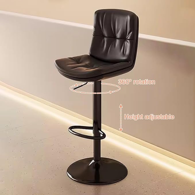 Counter Height s with Back, Faux Leather Adjustable Chairs for Kitchen Island,Black-Black Leg