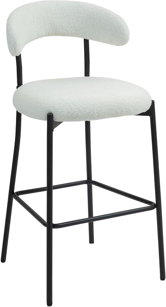 26'' Counter Height bar stools Teddy Fabric Cover Kitchen Island Counter Stool with Black Powder Coating Base and footrest