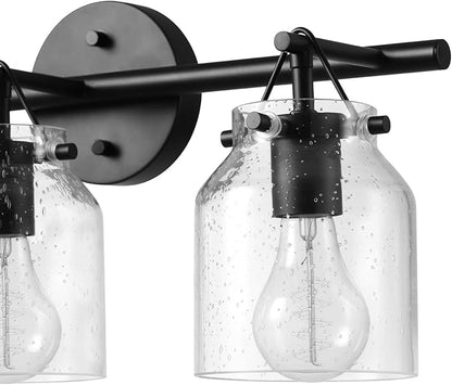Globe Electric 63000207 5-Piece All-in-One Bathroom Set, 22" 3-Light Vanity Light, Matte Black, Seeded Glass Shades, Towel Bar, Robe Hook, Toilet Paper Holder, Towel Ring, Bathroom Lights Over Mirror
