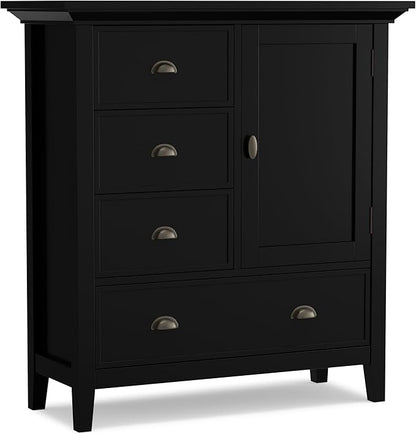 SIMPLIHOME Redmond Storage Cabinet - 39 inch Wide Solid Wood Medium Storage Cabinet in Black, Transitional Accent Cabinet for Entryway or Living Room with 4 Drawers and Cabinet Storage