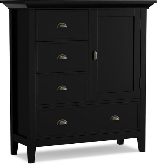 SIMPLIHOME Redmond Storage Cabinet - 39 inch Wide Solid Wood Medium Storage Cabinet in Black, Transitional Accent Cabinet for Entryway or Living Room with 4 Drawers and Cabinet Storage