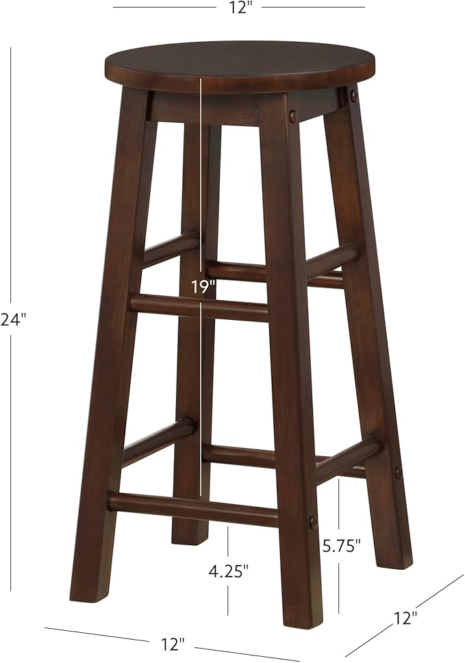 Linon Zeke Walnut Solid Wood Backless Round Counter Stool with 24 Inch Seat Height