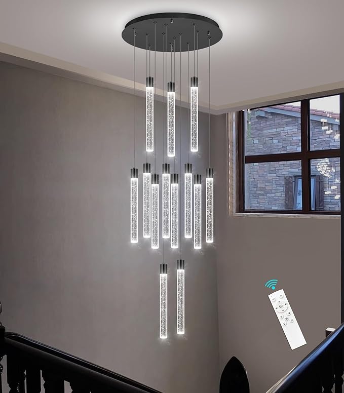 13-Light Long Large Modern Led Crystal Chandeliers Modern Spiral Chandeliers High Ceilings Chandelier for Staircase Foyer Black