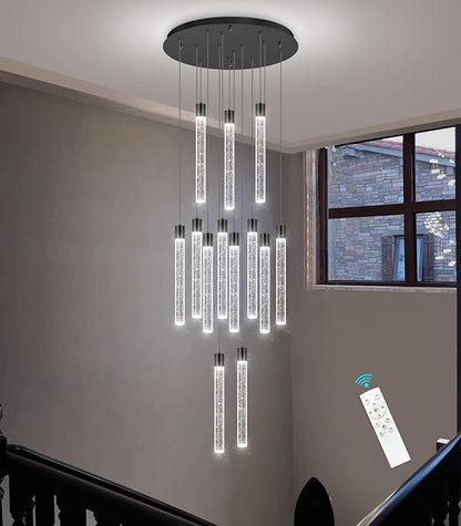 13-Light Long Large Modern Led Crystal Chandeliers Modern Spiral Chandeliers High Ceilings Chandelier for Staircase Foyer Black