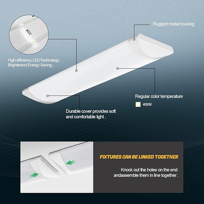 ANTLUX 2FT Wraparound Puff Lights, 20W/2400LM, 4000K, 2 Foot Kitchen LED Ceiling Lighting Fixtures, 24 Inch LED Linear Flush Mount Light for Laundry Closet Garage, Fluorescent Tube Replacement