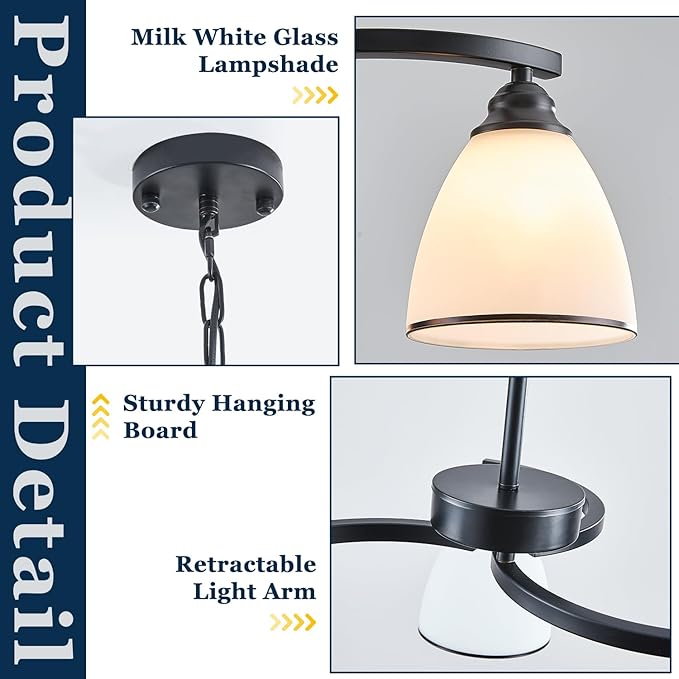 3 Lights Modern Chandelier Light Fixture Matte Black Retractable Round Chandelier Rustic Hanging Lamp Adjustable 59" Max Pendant Ceiling Light for Kitchen Island Dining Room Table Hallway