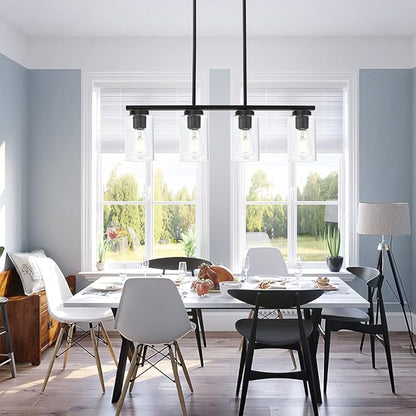 TODOLUZ Black Pendant Light Fixtures with Clear Glass Shades, 4-Lights Linar Kitchen Island Light for Farmhouse Dining Room Kitchen Pool Table