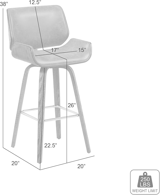 Tyler Modern Counter Height Swivel Bar Stool with White Wash Finished Wood and Vintage Brown Upholstery Set of 2