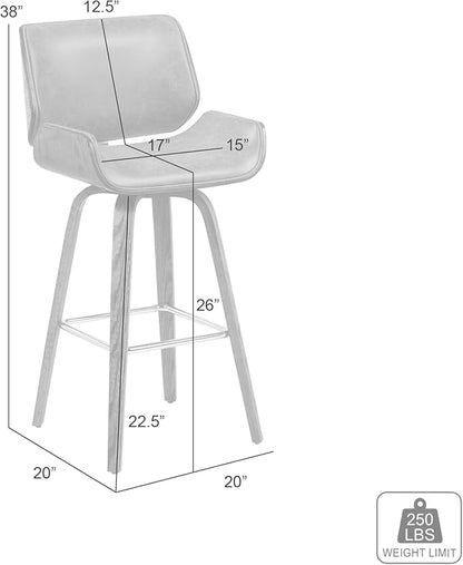 Tyler Modern Counter Height Swivel Bar Stool with White Wash Finished Wood and Vintage Brown Upholstery Set of 2