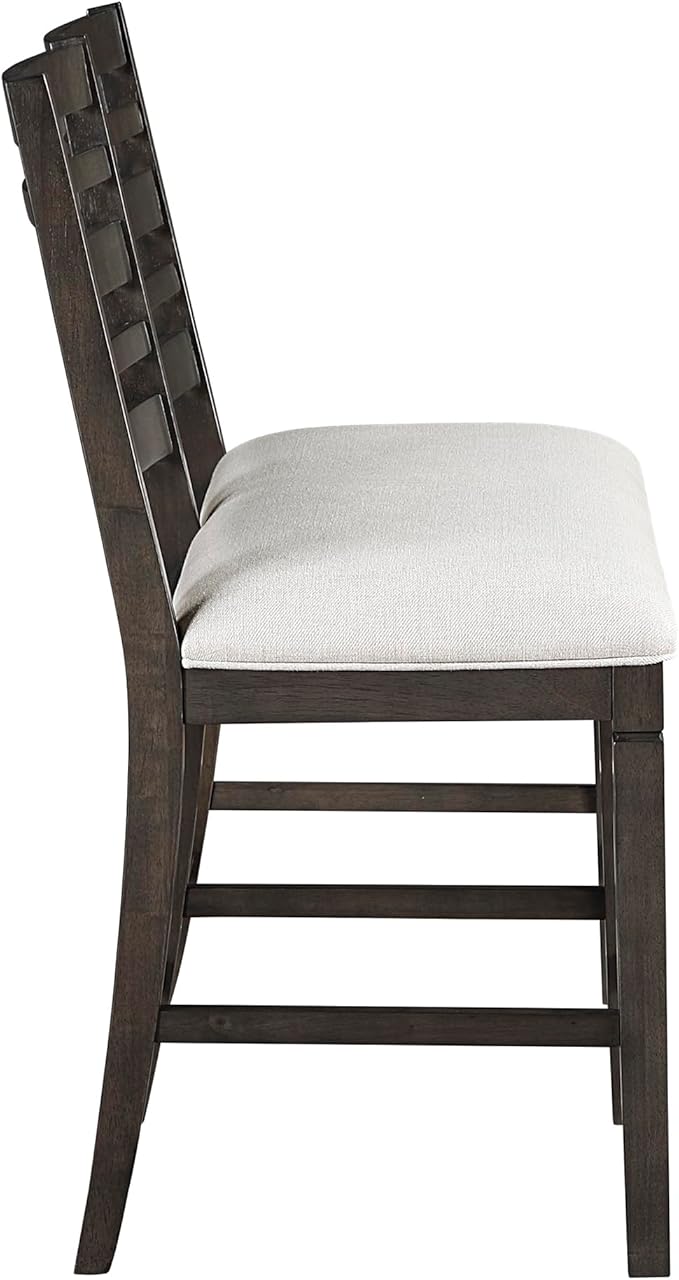 Lexicon 43" W Counter Height Dining Bench with Padded Seat, Ladder Back Wood Frame, Beige Textured Fabric Upholstered Dining Seat for Kitchen/Living Room, Easy Assembly, Dark Espresso