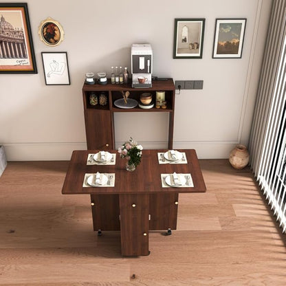 Wall-Mounted Folding Dining Set, Smart Sideboard with Power Outlet & Storage, 3-Mode Expandable Table for6 People, Space-Saving Solution for Small Apartments