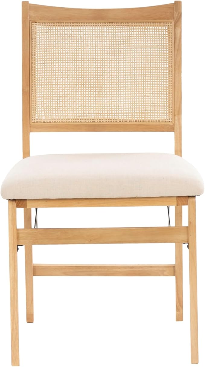 Powell Kasi Beige Rattan Cane Folding Foldable Dining Side Chair, Natural