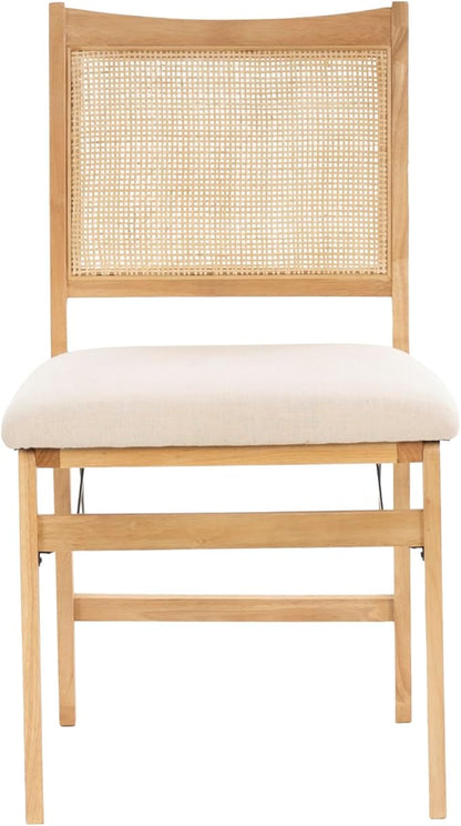 Powell Kasi Beige Rattan Cane Folding Foldable Dining Side Chair, Natural