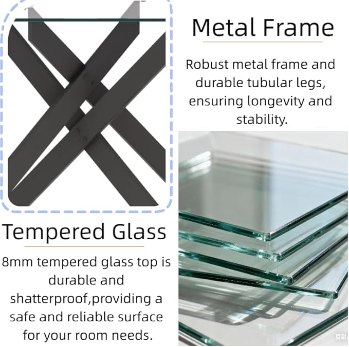 51.18" Rectangular Glass Dining Table, Tempered Glass Small Kitchen Table with Metal Tubular Legs, Stylish and Sturdy Clear Dinner Table for Home and Outdoor